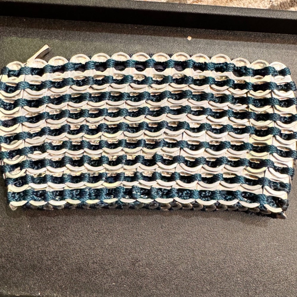 Escama Studio Recycled Soda Tab Clutch Purse‎ Teal Silver Zippered Pouch